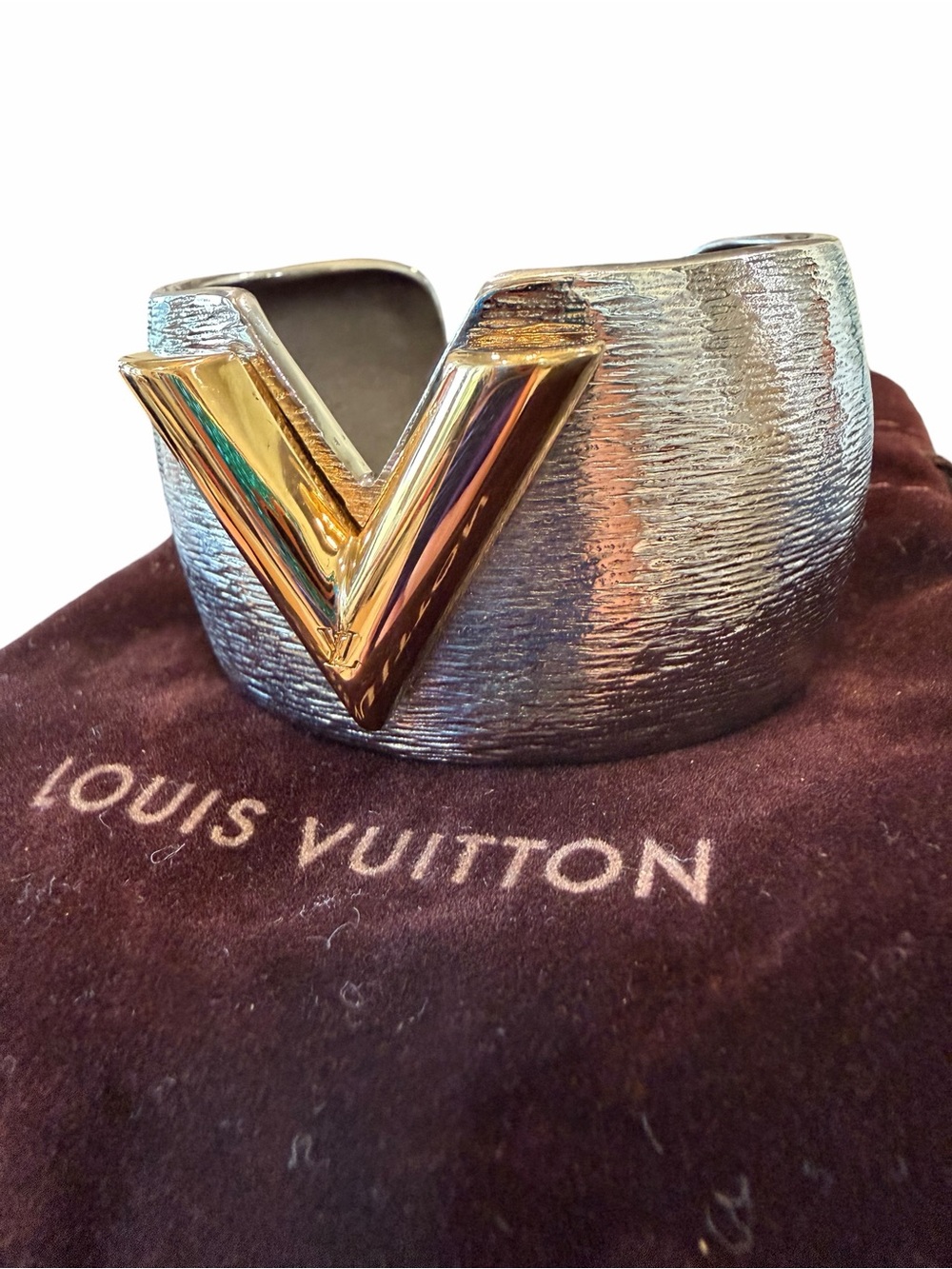 Louis Vuitton Two-Tone V Cuff Bracelet - Silver and Gold Accent